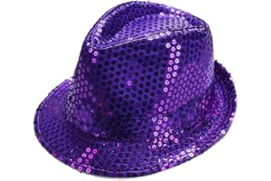 LKQBBSZ Mardi Gras Sequin Fedora Hats Party Hats,Western Sequin Fabric Fedora Hat for Men Cosplay Costume Party Accessory