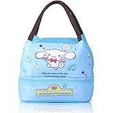 Kawaii Insulated Lunch Bag for Women Men, Cute Reusable Large Capacity Lunch Box, Double Compartment Container Lunch Tote Bag, Thermal Cooler Bag Food Handbags for Work Travel (Blue)