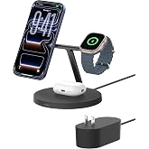 Belkin Qi2 15W Wireless Charging Station, 3 in 1 iPhone Charger | Fast Charging, MagSafe Compatible, iPhone 17/16/15, Apple Watch, AirPods, Travel Charger, Magnetic