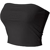 MixMatchy Women's Casual Basic Strapless Crop Tube Top Ribbed Knit Bandeau Top Summer Skinny Shirt