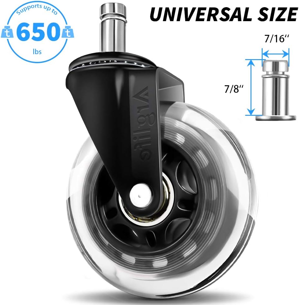 Arglife Office Chair Wheels - Office Chair Wheel Replacement Rubber Chair casters for Hardwood Floors and Carpet (Set of 5) -Universal fit: Furniture & Decor