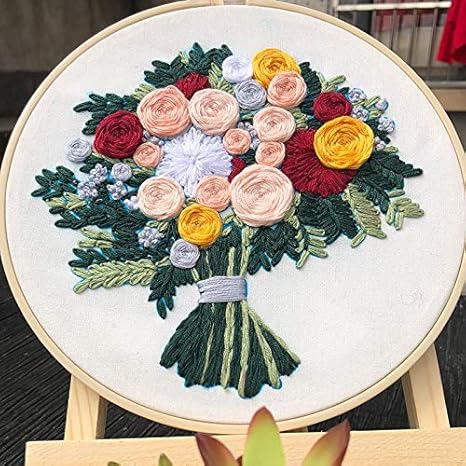 Amazon Co Jp 花柄刺繍キットスタンプdiy手作り刺繍スターターキット刺繍フープ色のスレッドとツール 直径 Cmのフルレンジ Color B ホーム キッチン