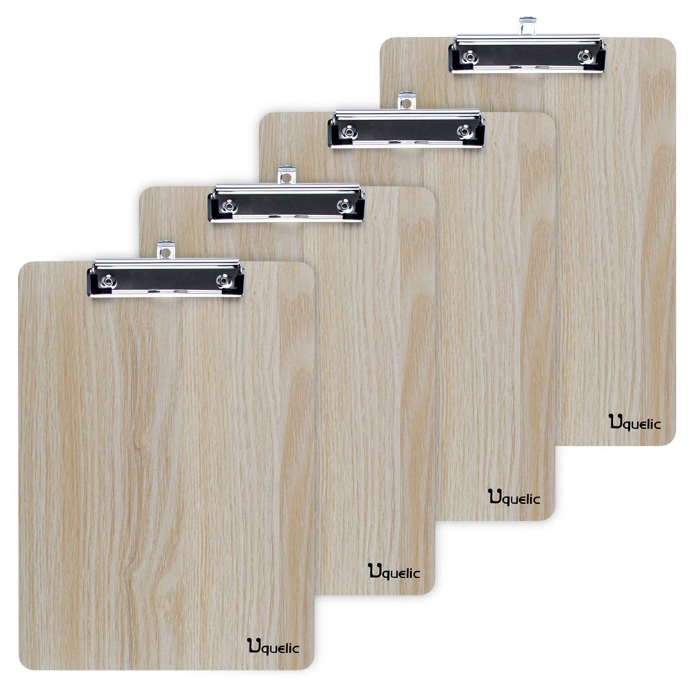 Uquelic 4pcs A4 Durable Wooden Clipboards with Hanging Hole, Designed for Office Work Classroom Business Restaurant (Beige)