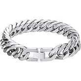 ChainsPro Miami Cuban Link Chain Bracelet for Men, 8/12/17mm, 7.5/8.3/9inch, 316L Stainless Steel/18K Gold Plated/Black Hip Hop Bracelets for Father Husband No Tarnish Bracelet- Send Gift Box