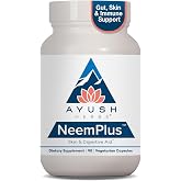 Ayush Herbs Neem Plus, Digestive Health for Women &amp; Men, 90 Servings | Gut Support Supplement for Stomach &amp; Skin Health, Immune Support