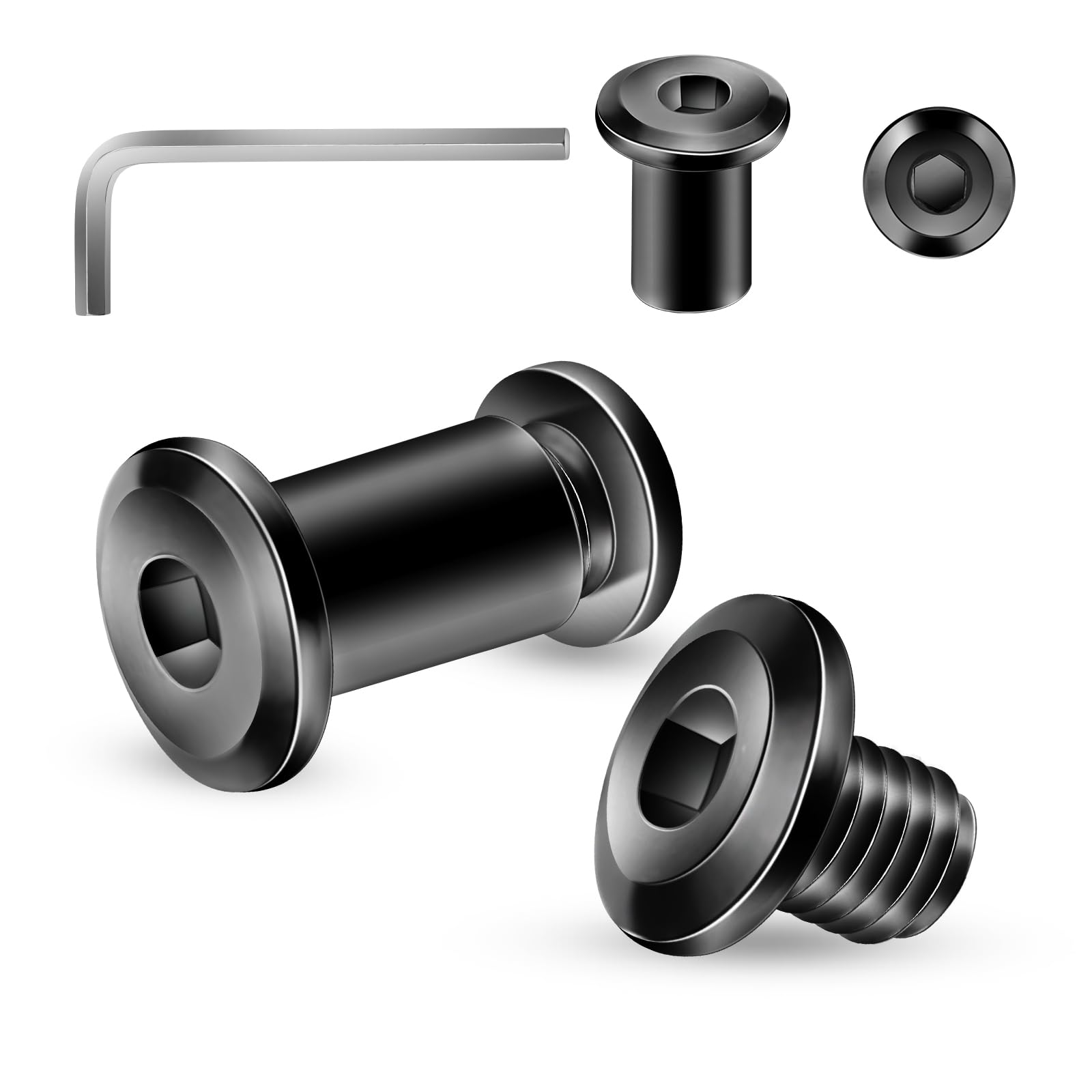 Photo 1 of 1/4-20 x 5/16" 10Pcs Flat Head Hex Socket Cap Screws Bolts Barrel Nuts Kit, 304 Stainless Steel 18-8, Full Thread, Black Oxide by SG TZH (with Hex Spanner)