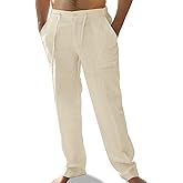 XINGCOOL Mens Linen Pants Elastic Waist Summer Pants Relaxed Fit Lightweight Yoga Beach Casual Pants with Pockets