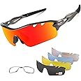 Polarized Sports Sunglasses Cycling Sun Glasses for Men Women with 5 Interchangeable Lenes for Running Baseball Golf Driving