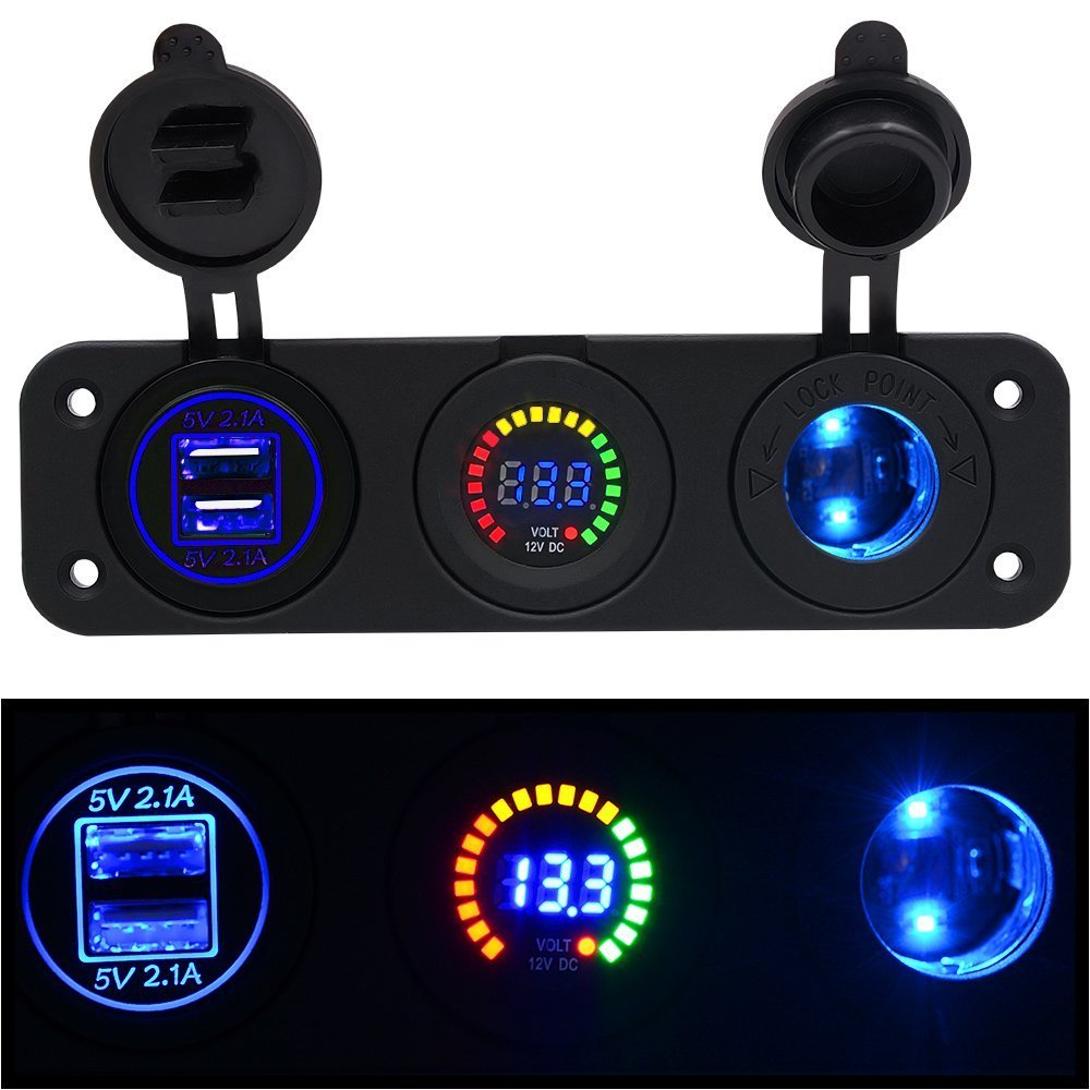 LED Voltm/&egrave;tre Meipire de voiture//RV//bateau//Yacht chargeur USB Prise allume-cigare 12/&nbsp;V//24/&nbsp;V trois trous allume cigare