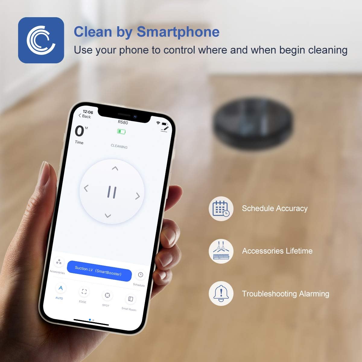 Coredy R580 Robot Vacuum Cleaner, Wi-Fi, App Controls, Work with Alexa, Sweep and Mop, 2000pa Strong Suction, Virtual Boundary Supported, Slim, Quiet Robotic Vacuum Cleaner Cleans Hard Floor to Carpet -