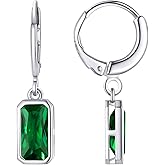 FOCALOOK Birthstone Drop Earrings for Women, 925 Sterling Silver Square Cubic Zirconia 10mm Small Huggie Hoop Earrings