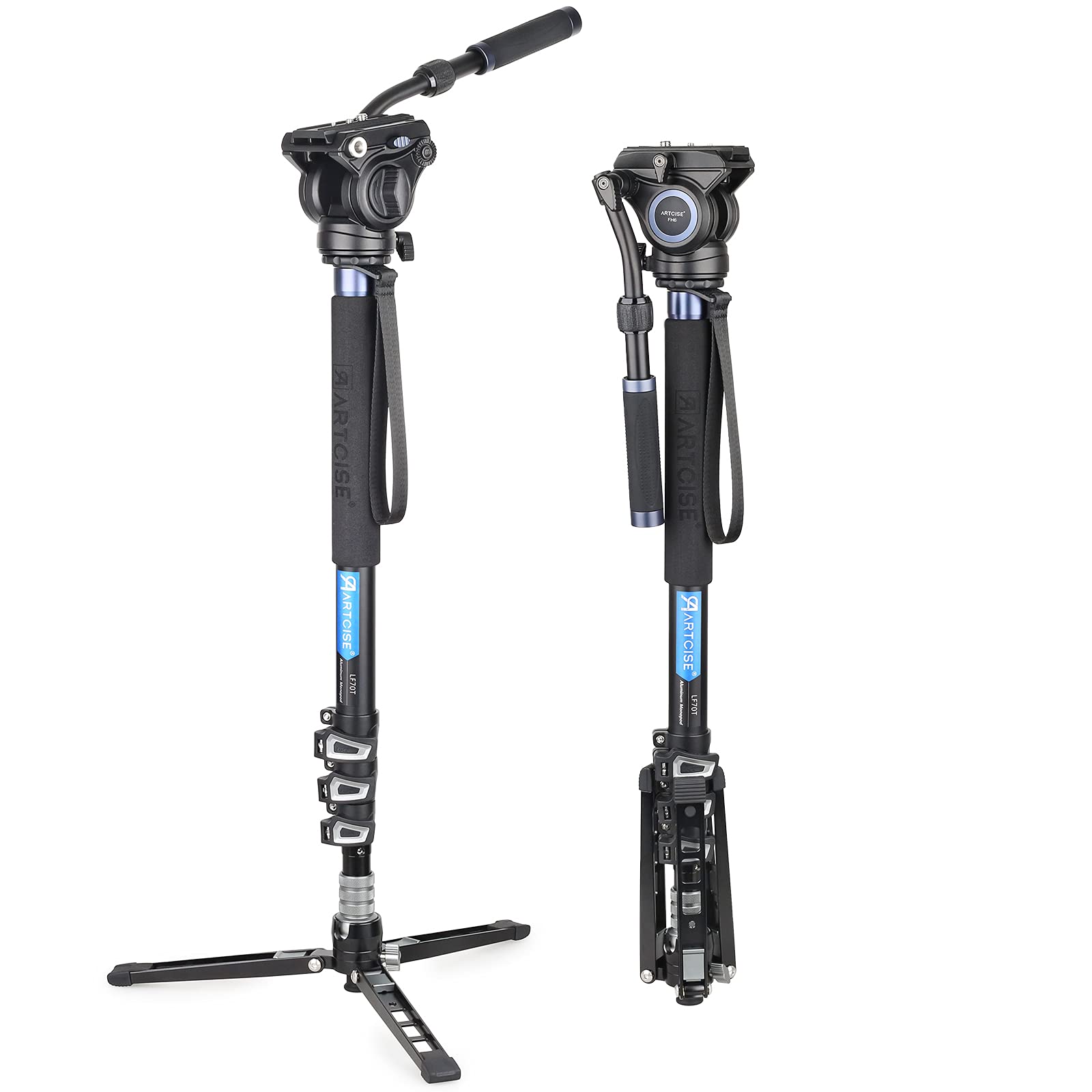 Video Monopod Kit, VM-70K 72"/ 182 cm Professional Aluminum alloy Fluid Head Monopod with Removable Tripod Base for DSLR Telescopic Camera Camcorders(Quick Lock System)