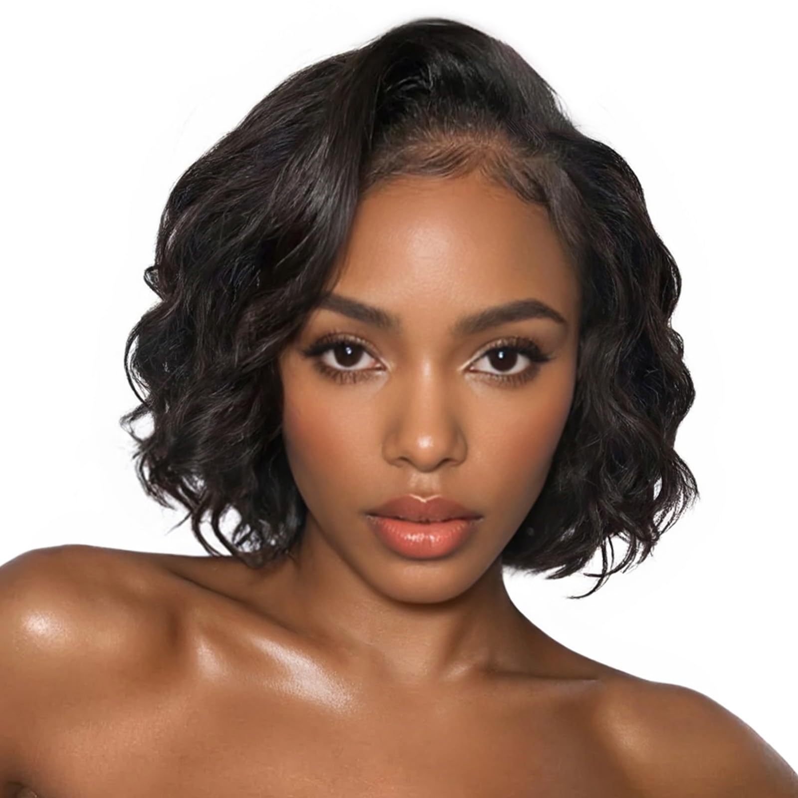 Photo 1 of HANNE Short Curly Human Hair Wigs 13x4 HD Lace Curly Bob Wig 180% Density Pre Plucked Pre Cut Glueless Wig 8 Inch Bob Human Hair Wigs for Black Women