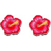 Bright Pink Tropical Hibiscus Flower Stud Earrings (S332)