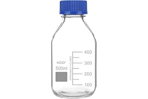 XCD Glass Clear Round Graduated Bottles with GL45 Screw Cap for Reagent & Media, 500ml, 1 Pack