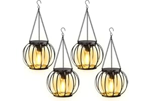 KOOPER Solar Lanterns Outdoor Waterproof, 4 Pack Upgraded Metal Hanging Solar Lights Outdoor Lanterns, Brighter Auto On/Off Outdoor Hanging Lantern for Yard Patio Pathway Porch Garden Decor