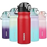 BJPKPK 18oz Insulated Water Bottle with Straw Stainless Steel Double Wall Water Bottles BPA Free Leak Proof Thermal Flask with Lockable Flip Lid and Soft Silicone Spout,Red