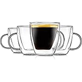 NutriChef Double Walled Glass Espresso Cups - 5.2 Fluid Oz Premium Insulated Borosilicate Glass Coffee Mugs for Hot & Cold Drinks - Dishwasher Safe, Set of 4