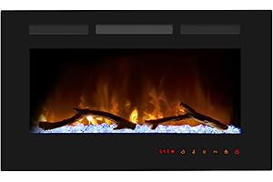 Cheerway 30 Inch Electric Fireplace, Recessed Fireplace Insert and Wall Mount Fireplace Heater with Remote & Touch Control, Adjustable Flame Color & Brightness, Log Set & Crystals, Child Lock & Timer