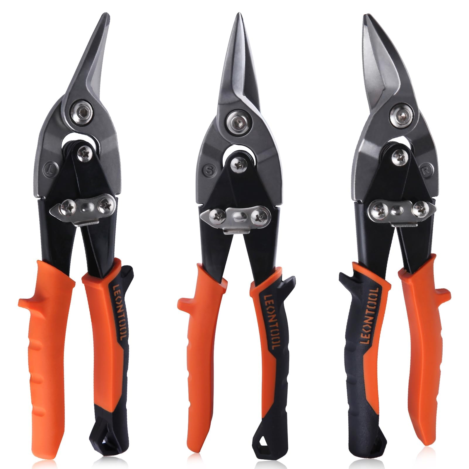 LEONTOOL 3 Piece Aviation Snips Set 10 Inch Left Straight Right Cut Tin Snips for Cutting Metal Sheet, Heavy Duty Metal Shears Metal Cutters with Safety Latch and Non-Slip Handle, Cr-Mo Steel Blade