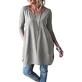 Fangetey Long Sleeve Tunic Tops for Women Casual Round Neck Fall Blouses Loose Fit Shirts