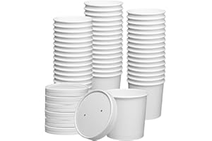 GUSTO [12 oz. - 50 Count White Paper Food Containers with Vented Lids - To Go Hot Soup Bowls, Disposable Ice Cream Cups, Ideal for Hot and Cold Foods - (Formerly Comfy Package)