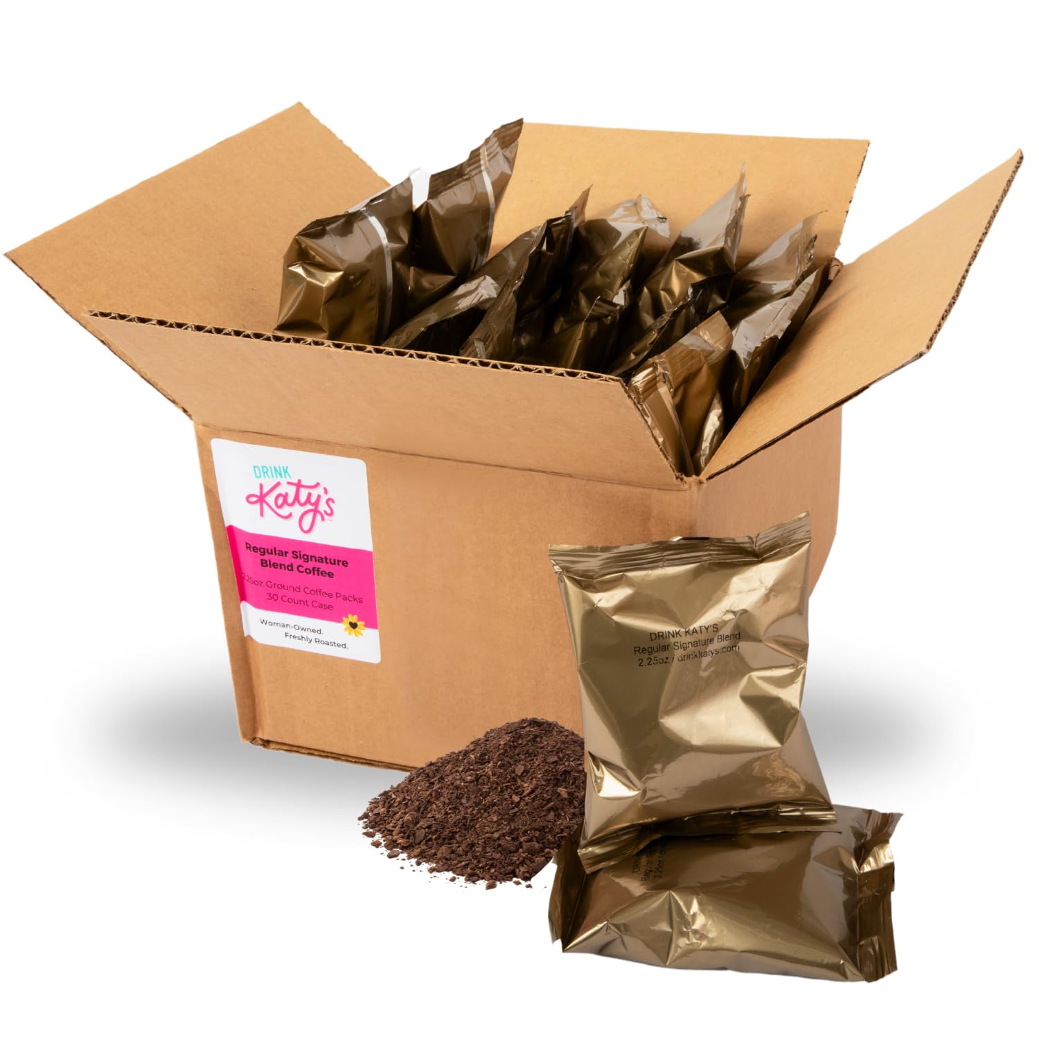Katy's Craft Coffee Packs | Bulk 12-Cup Packets for Home, Cafés & Offices | Pre-Measured 2.25oz Size | Smooth Medium-Dark Roast | 30-Count Case (360 Cups) | Pairs with Large Coffee Filters | Woman-Owned Brand