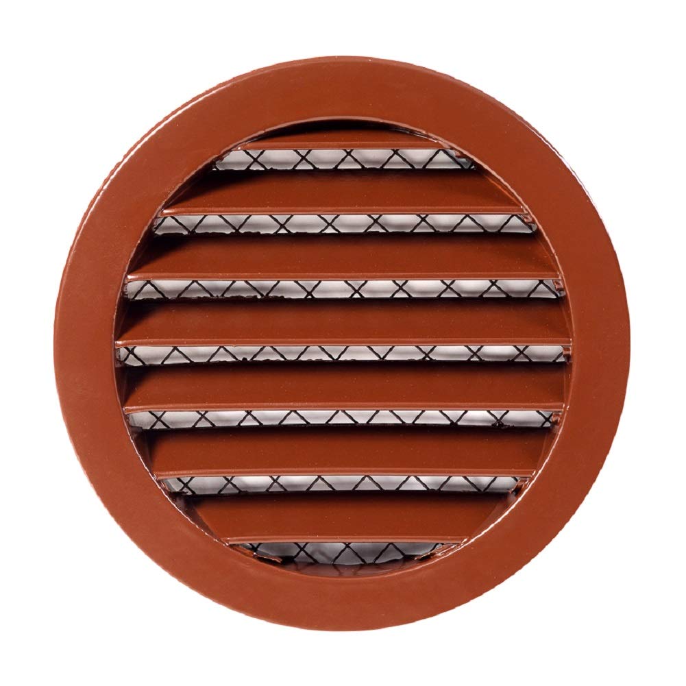 100mm / 4 inch Air Vent Cover - Round Soffit Vent - Louvered Ventilation Grille with Mesh - Aluminum Brown