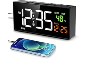 Netzu Alarm Clocks for Bedrooms, Digital Clock with Date Temperature and Weekday, Manual DST, Snooze, 2 Alarms, 4 Volumes for Living Room Home Bedside Desk (Black)