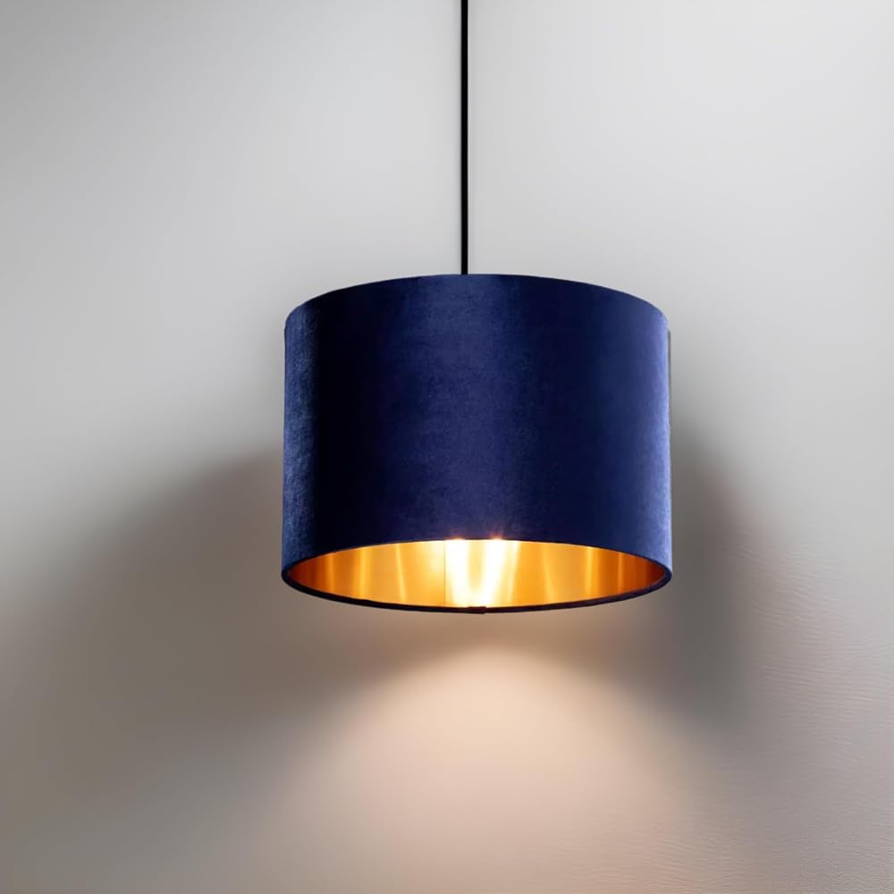 CGC Lighting Modern Velvet 30cm Drum Ceiling Shade Blue - E27 Fit