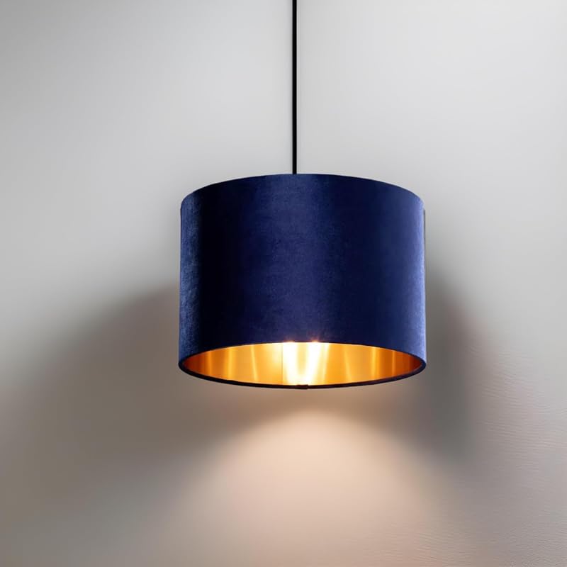 CGC Lighting Modern Velvet 30cm Drum Ceiling Shade Blue - E27 Fit