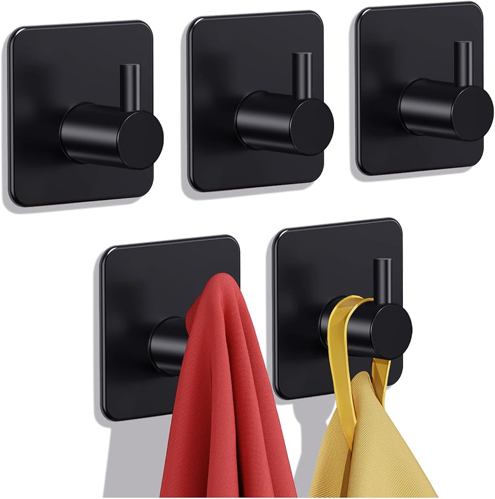 Auxmir 5 Pack Self Adhesive Hooks 10kg Stainless Steel No Drill