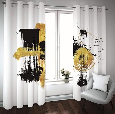 Zzzxx Gardinen Vorhang Vorhange Wohnzimmer 2er Set Vorhang Blickdicht Osen Schallschutz Schlafzimmer Kinderzimmer Modern Fensterdekorationnordisch Gold Schwarz Graffiti H138xb117cm Amazon De Kuche Haushalt