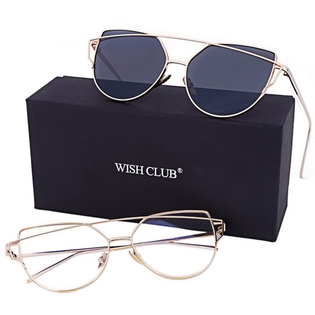 WISH CLUB Women Cat Eye Polarized Sunglasses Mirrored Reflective Flat Wide Lenses Metal Frame UV 400 Glasses (grey2)