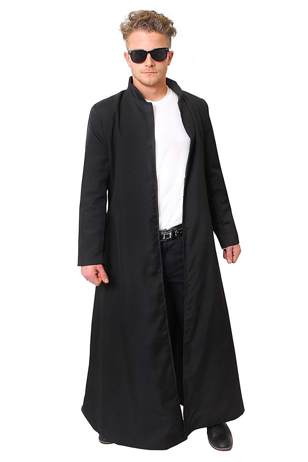 Adults Long Black Coat Fancy Dress Costume - Black Duster Jacket For Fancy Dress - X-Large Size