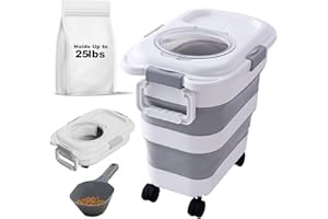 SEWIU 25 lbs Dog Food Storage Container,Collapsible Dog Food Container with Scoop,Pet/Dog/Cat/Bird Food/Cat litter Storage Containers to Keep Dry,Easy to Move.(white)