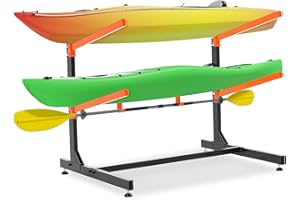 UOKRR Kayak Storage Rack, Freestanding Kayak Racks for Garage, Heavy Duty Adjustable Kayak Stand Indoor Outdoor Storage Rack for Kayaks, Canoes, Surfboard & Paddleboard
