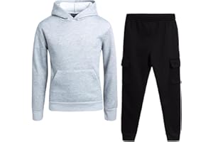 Quad Seven Boys' Fleece Jogger Set - 2 Piece Basic Solid Pullover Hoodie and Cargo Pocket Sweatpants (Size: 8-18)