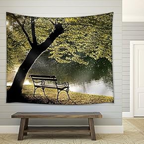 Bench Under The Tree by The Riverside. - Fabric Wall Tapestry Home Decor - 51x60 inches