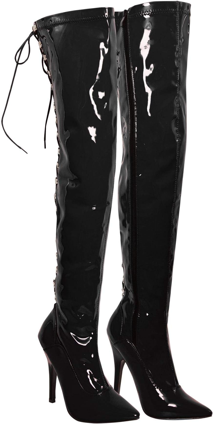 shelikesWomens Boots Over The Knee Stiletto Thigh High Boot Shiny Patent Lace Up Boots For Ladies