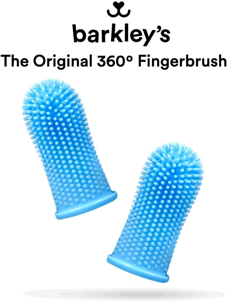 Barkley's 360º Dog Fingerbrush Toothbrush - Ergonomic Design - Full Surround Bristles for Easy Cleaning - Set of 2, Blue: Health & Personal Care