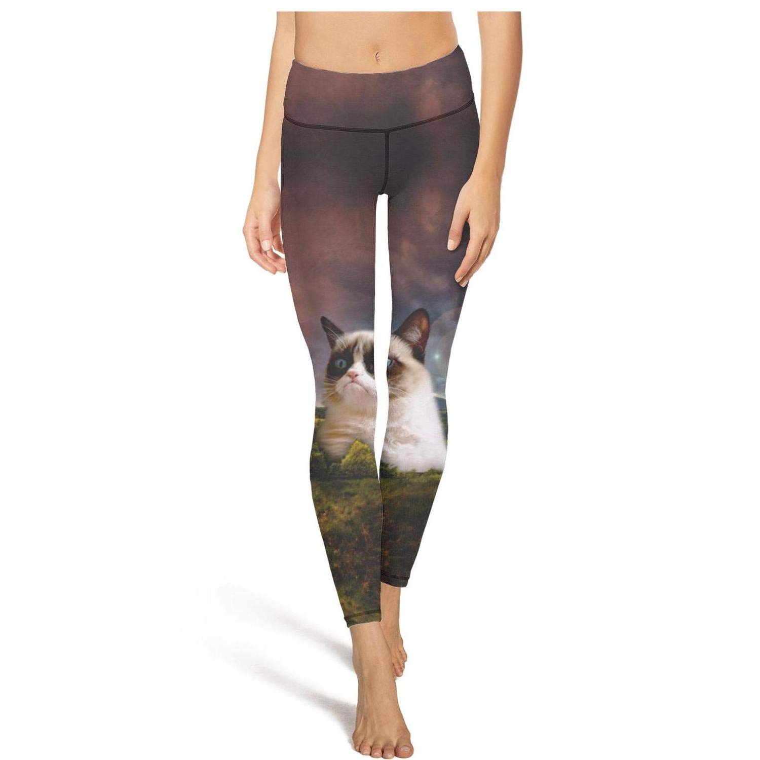Womens Capris Legging Grumpy Cat Christmas Hat Yoga Pants Awesome Jogging Leggings