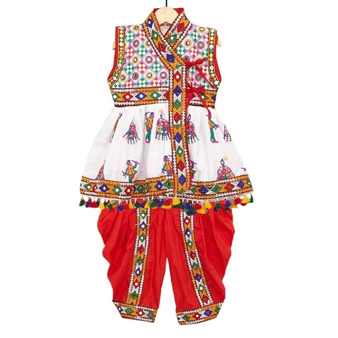 Banjara By Hopscotch Boys 100% Cotton India Embroidered Kedia in White Color