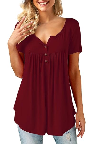 Damen T-Shirt Sommer Top Knopfleiste Bluse Einfarbig Kurzarm T-Shirt Casual Bluse Tunika Tops