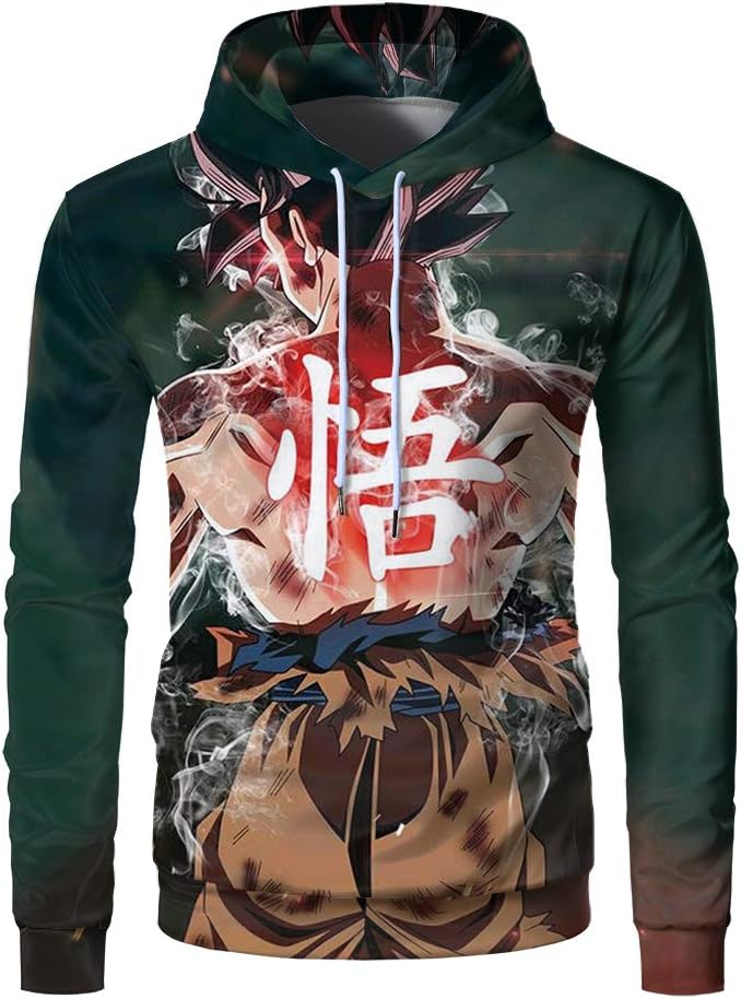 Anime Dragon Ball Z Boys Mens 3D Print Digital Colorful Cool Soft Pocket Cap Polyester Hoodies Sweater
