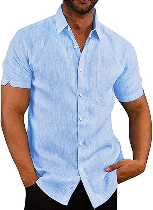 AUDATE Men's Summer Beach Shirt Button Down Short Sleeve Shirt Casual
