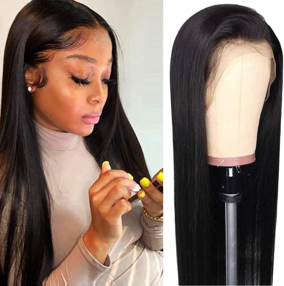 ELISHEVA 360 Lace Frontal Wigs Natural Straight Human Hair Wig for balck Women Brazilian Remy Virgin Hair with Baby Hair Natural Color 150% Density (20inch)