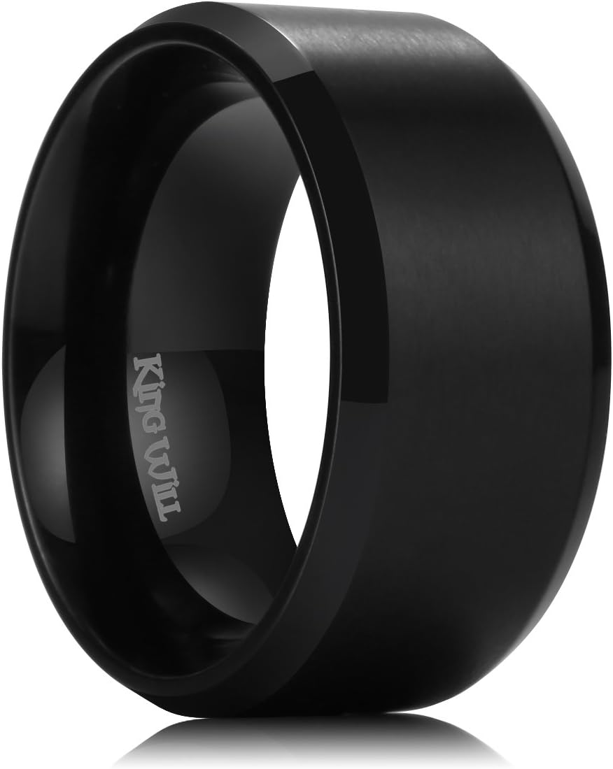 King Will Basic 10mm Black Titanium Wedding Ring Brushed Center Engagement Band Comfort Fit