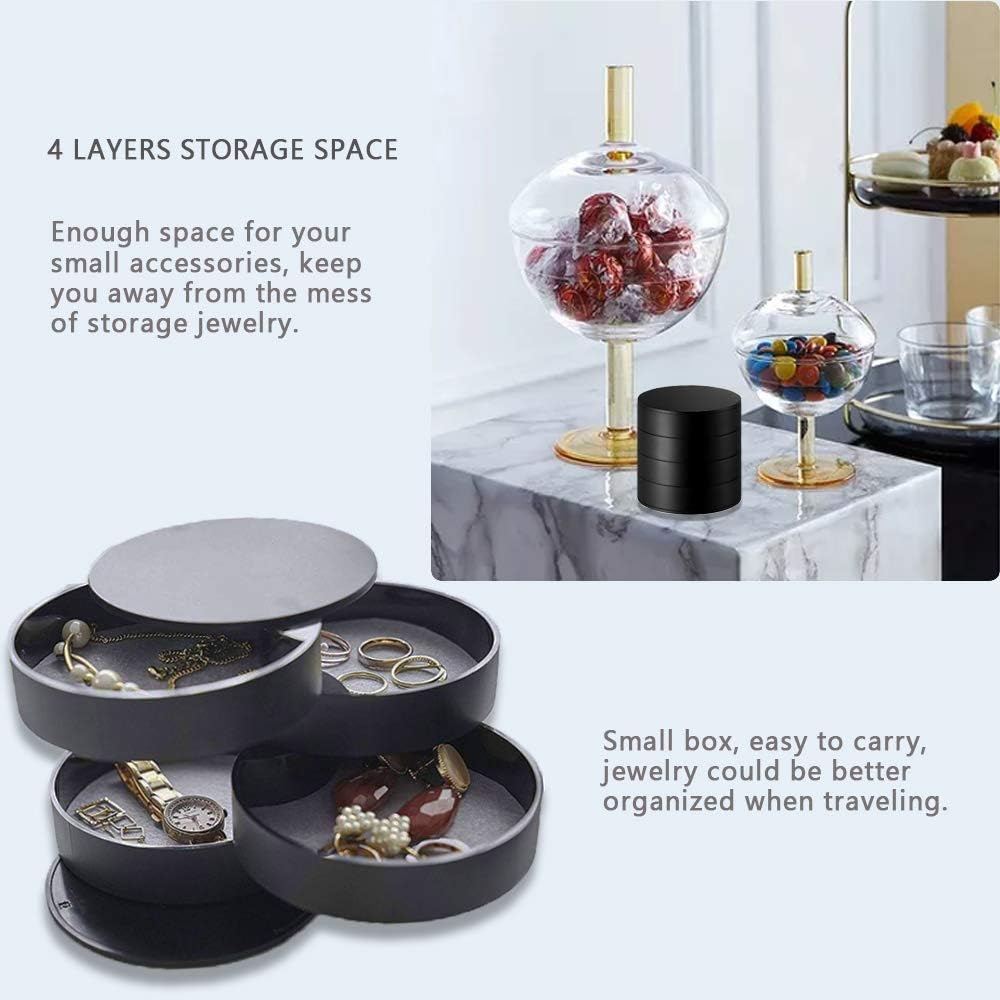 CONBOLA Jewelry Organizer, Small Jewelry Storage Box Earring Holder for Women, 4-Layer Rotating Travel Jewelry Tray Case with Lid for Bracelets Rings Bracelets (White): Home Improvement