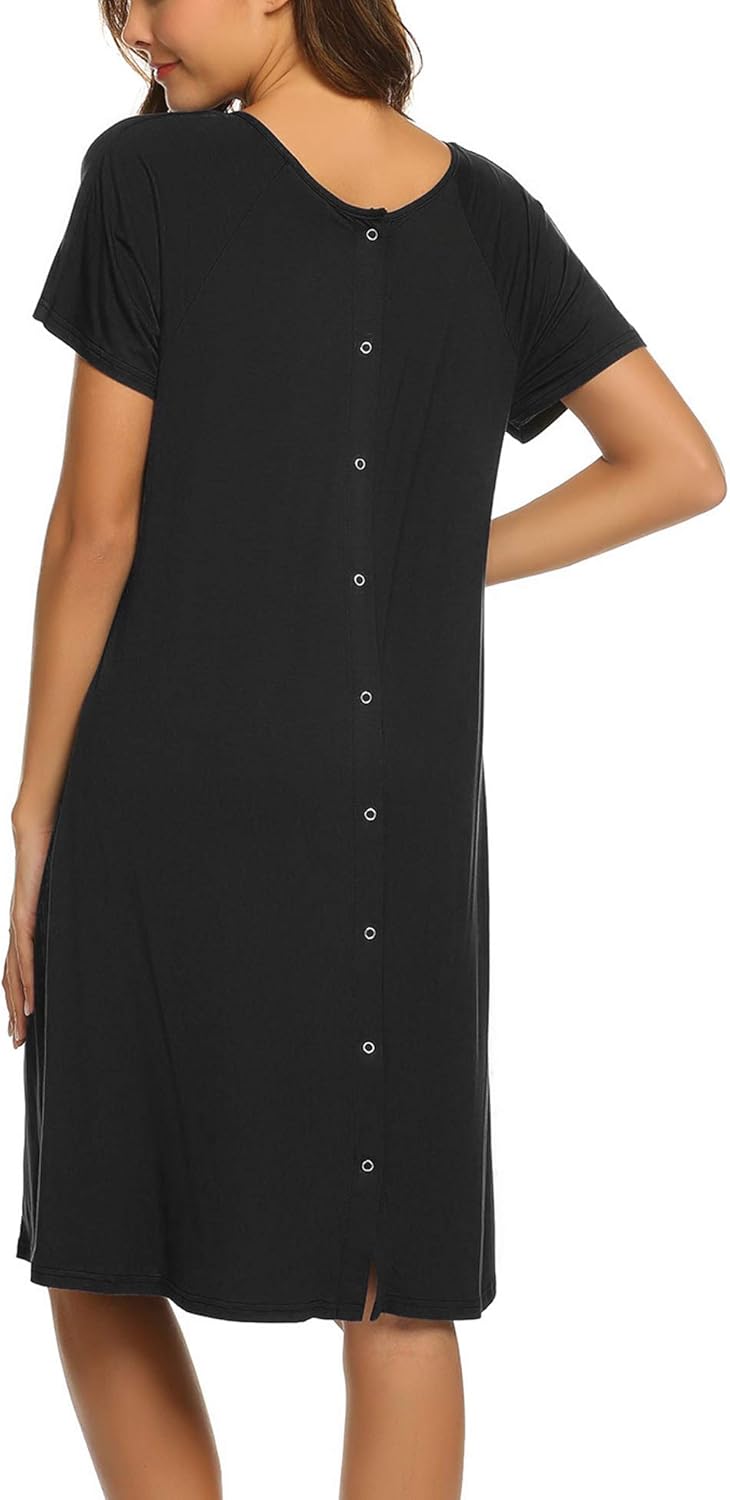 Ekouaer Women’s Nursing/Delivery/Labor/Hospital Nightdress Short Sleeve Maternity Nightgown with Button S-XXL at  Women’s Clothing store